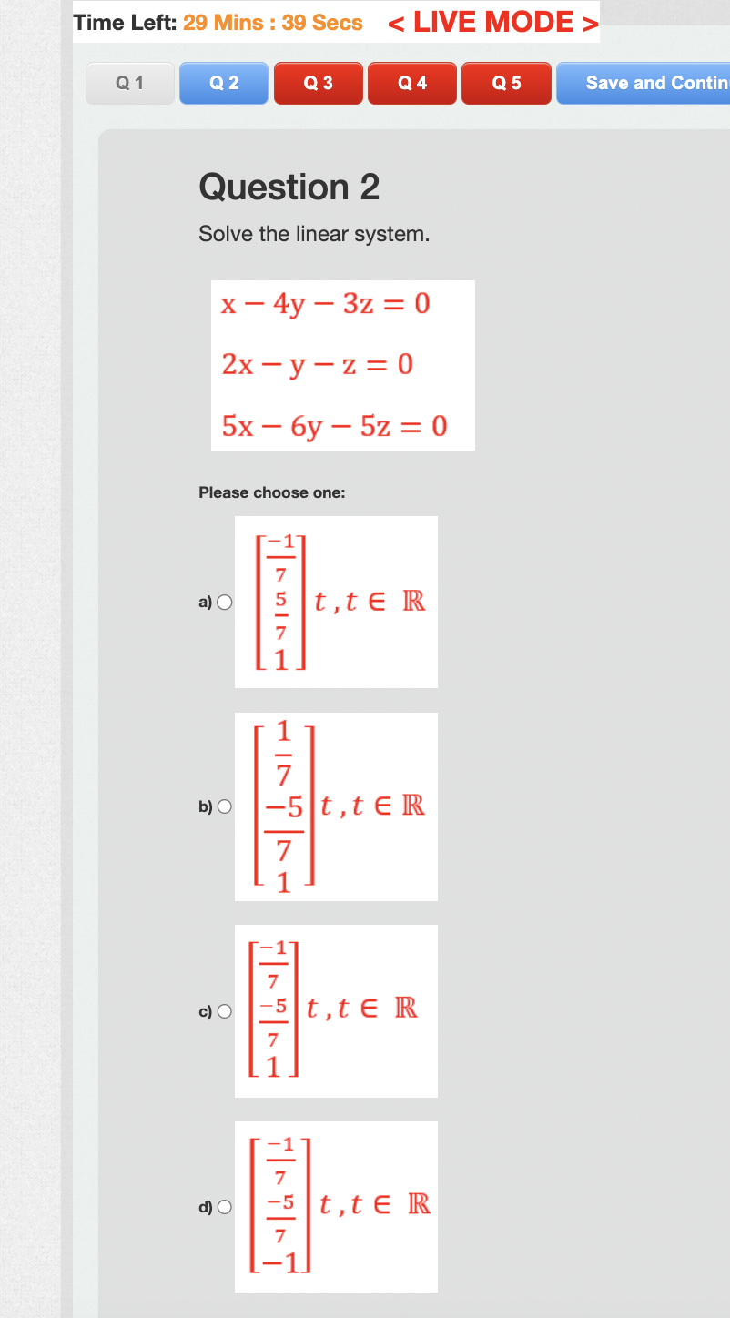 Solved Question 2 Solve The Linear System. | Chegg.com