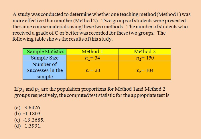 Solved A study was conducted to determine whether one | Chegg.com