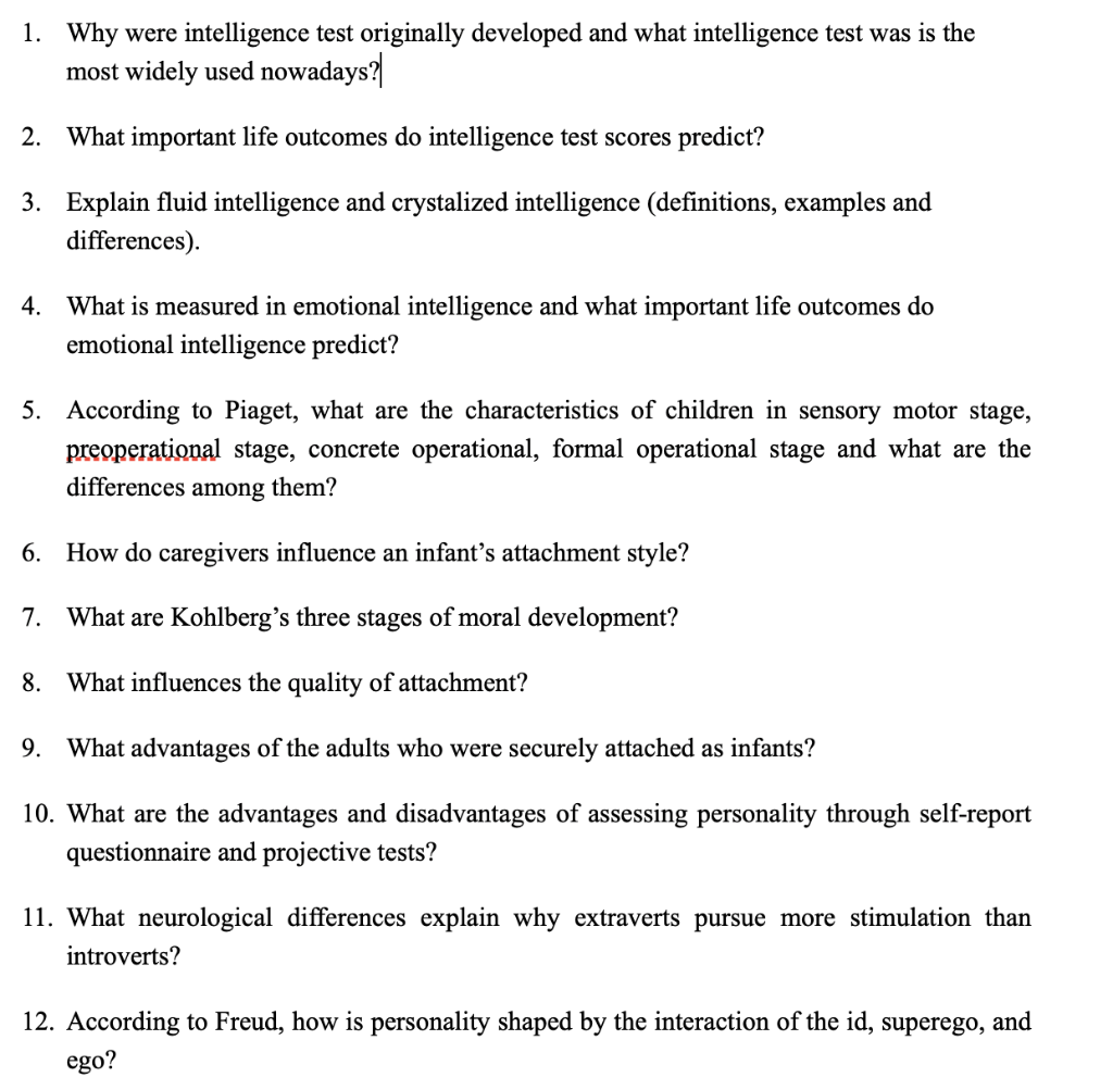 Solved 1. Why were intelligence test originally developed Chegg