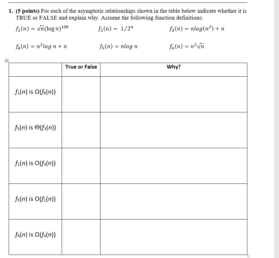 Solved 1. (5 points) For each of the asymptotic | Chegg.com