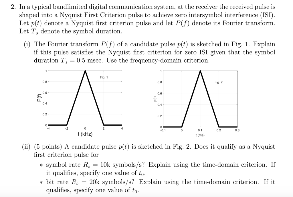 Solved 2. In a typical bandlimited digital communication | Chegg.com