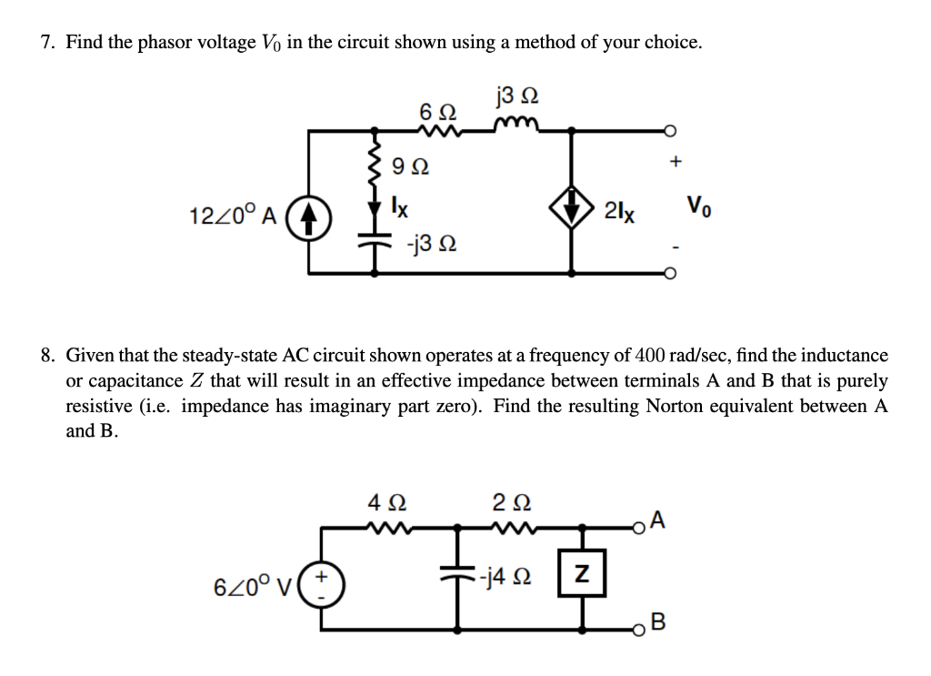 Solved 7. Find the phasor voltage V, in the circuit shown | Chegg.com