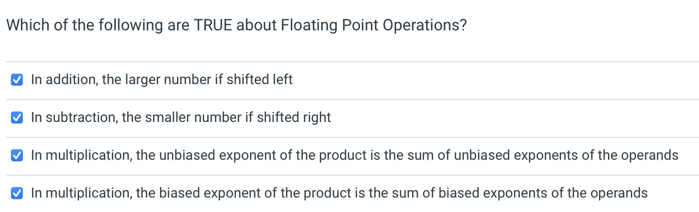 Solved Which of the following are TRUE about Floating Point | Chegg.com