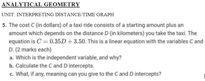 Solved ANALYTICAL GEOMETRY UNIT: INTERPRETING DISTANCE/TIME | Chegg.com
