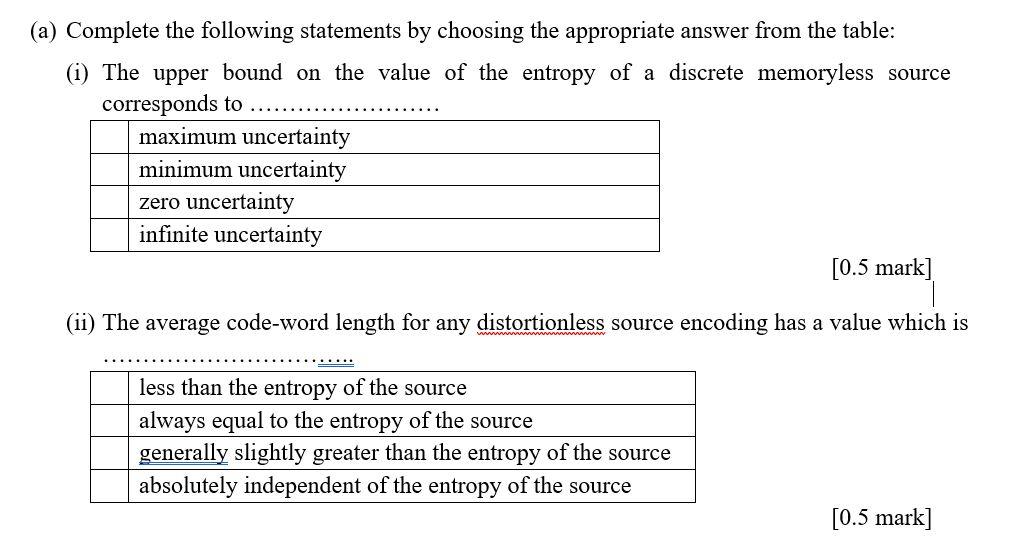 Solved (a) Complete the following statements by choosing the | Chegg.com