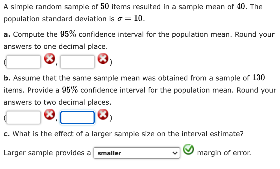 Solved A Simple Random Sample Of 50 Items Resulted In A | Chegg.com