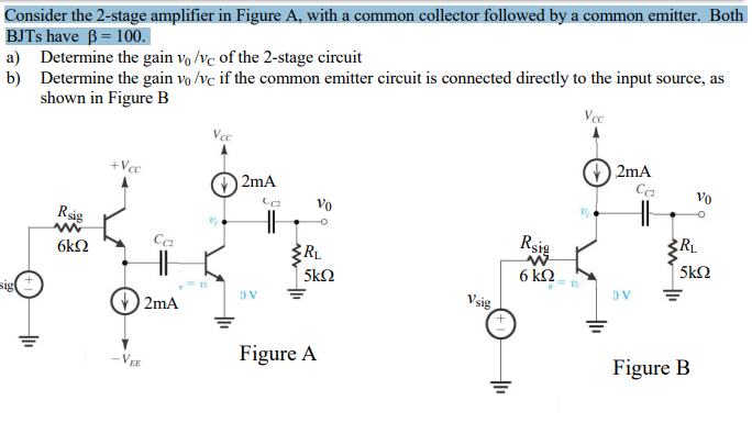 Solved Consider the 2-stage amplifier in Figure A, with a | Chegg.com