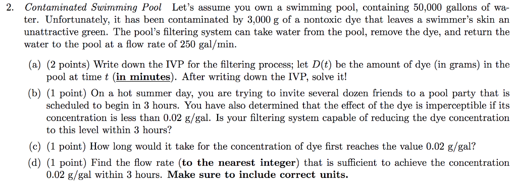 Solved Contaminated Swimming Pool Let's assume you own a | Chegg.com
