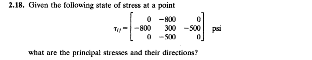 Solved 2.18. Given the following state of stress at a point | Chegg.com