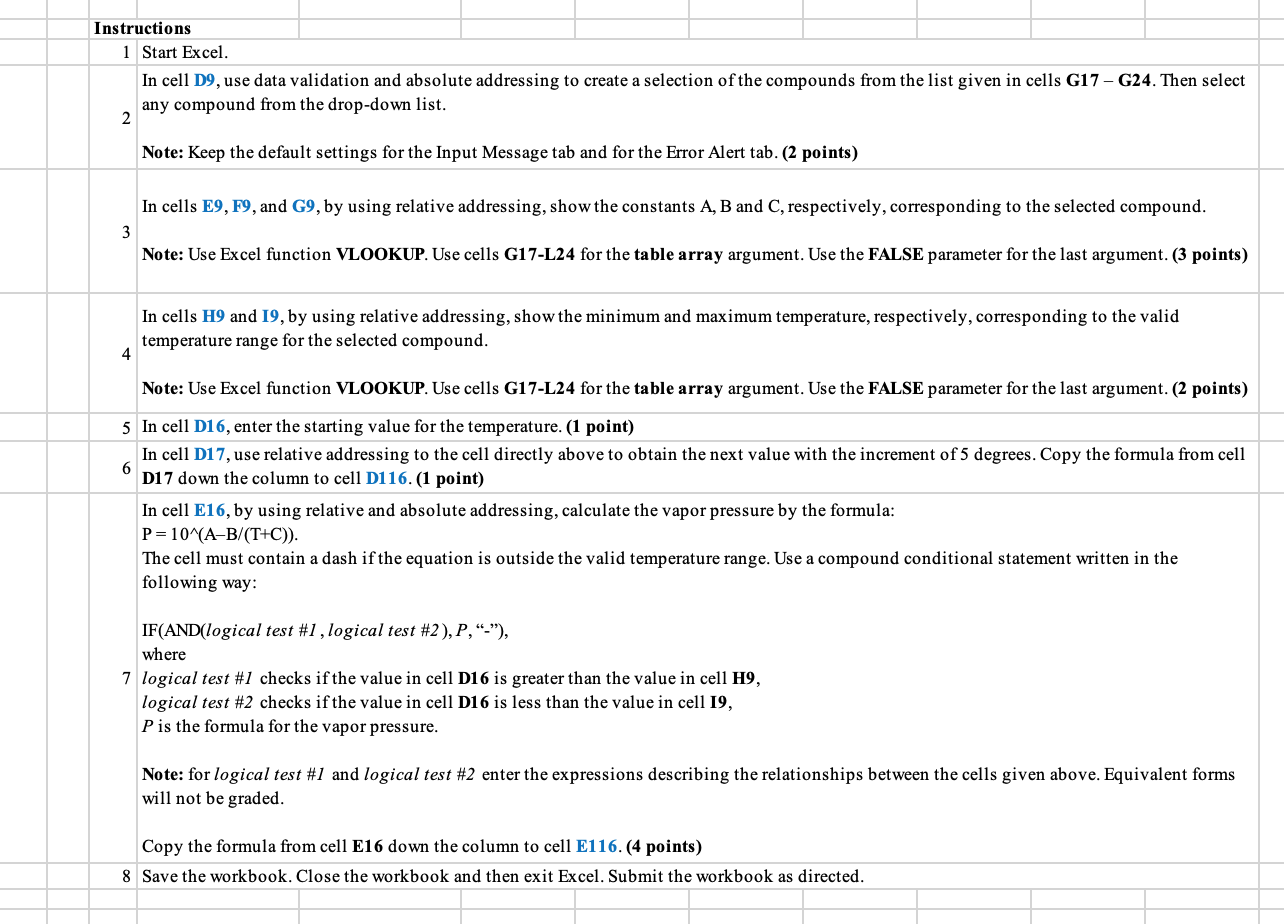 Instructions 1 Start Excel. In cell D9, use data | Chegg.com