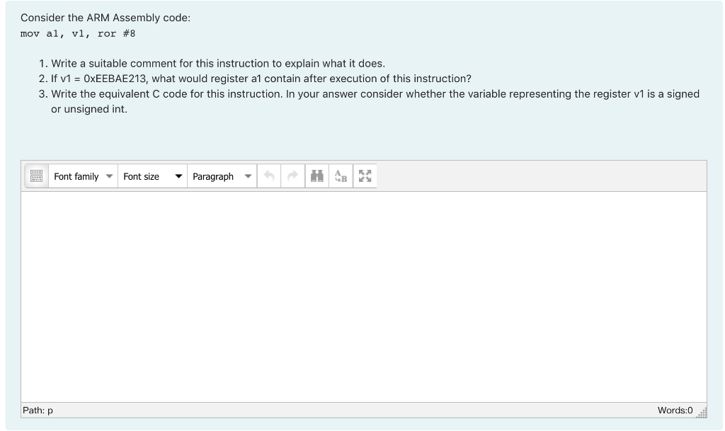 Solved Consider the ARM Assembly code mov al, vi, ror 8 1.