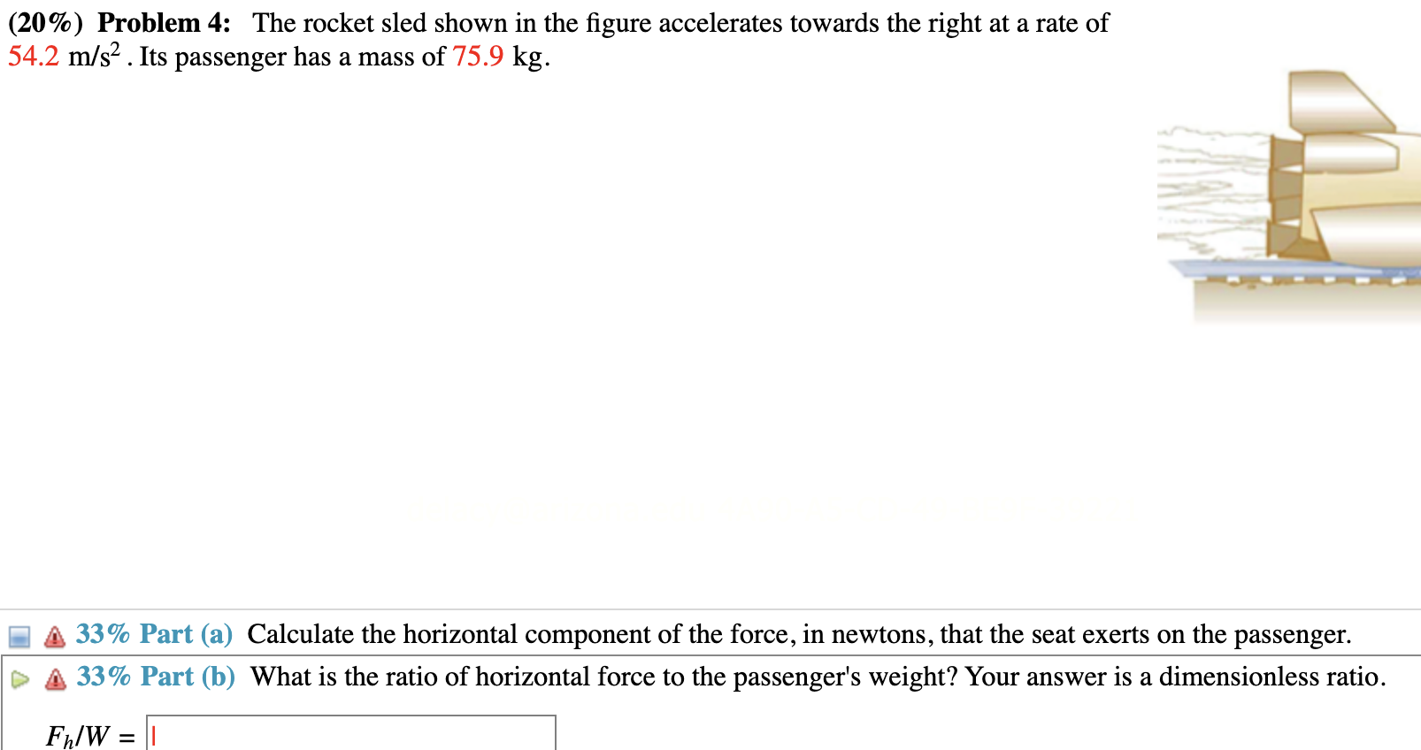 Solved (20\) Problem 4 The rocket sled shown in the figure