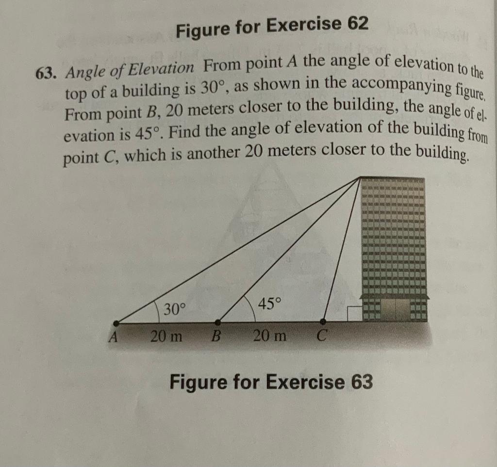 Solved Figure for Exercise 62 63. Angle of Elevation From | Chegg.com