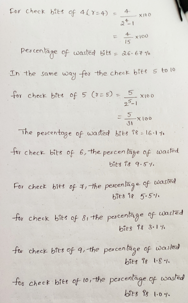 Question In A Hamming Code Some Bits Are Wasted In The Sense That They Are Used For Checking And Not Fo Essay Streak