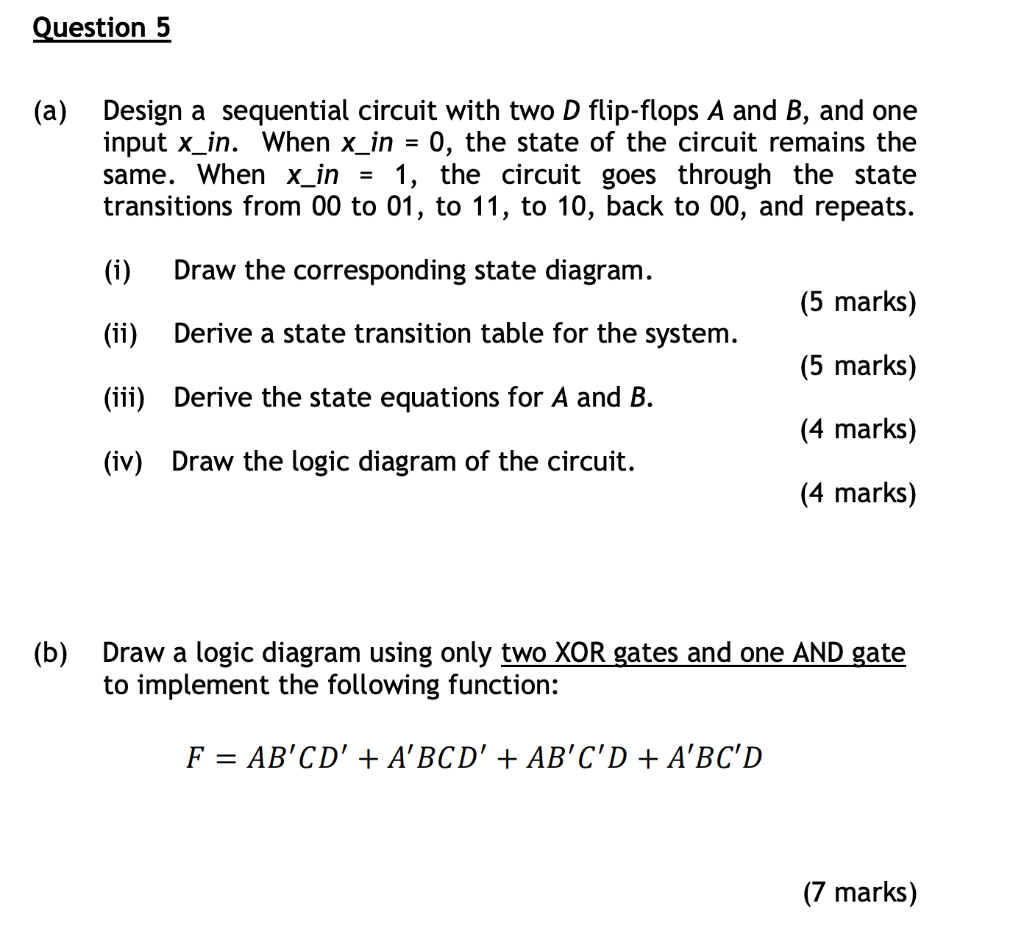 Solved Question 5 (a) Design a sequential circuit with two D | Chegg.com