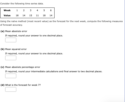 Solved Consider the following time series data. Week 5 6 1 2 | Chegg.com