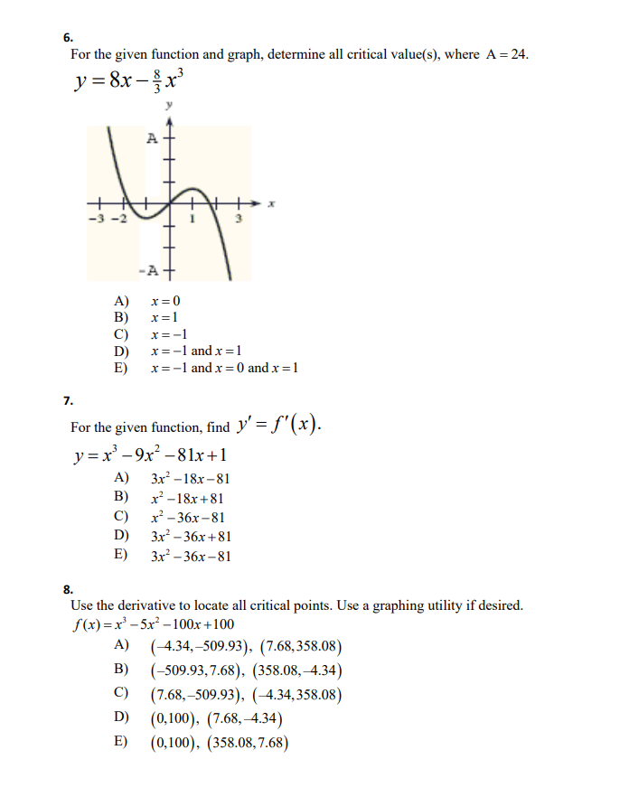 Solved 6. For the given function and graph, determine all | Chegg.com