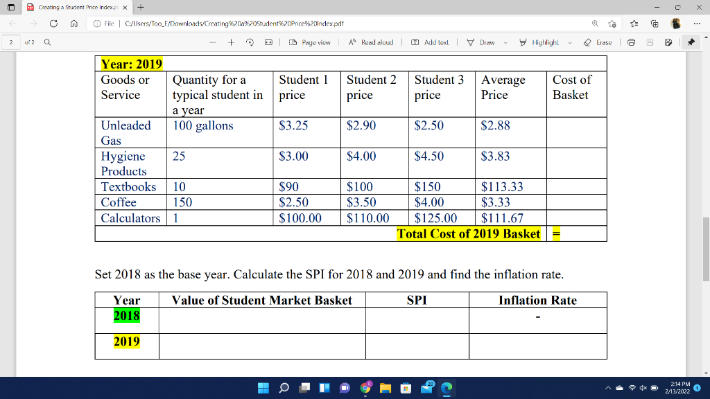Solved Objective Calculate a market basket value, a student