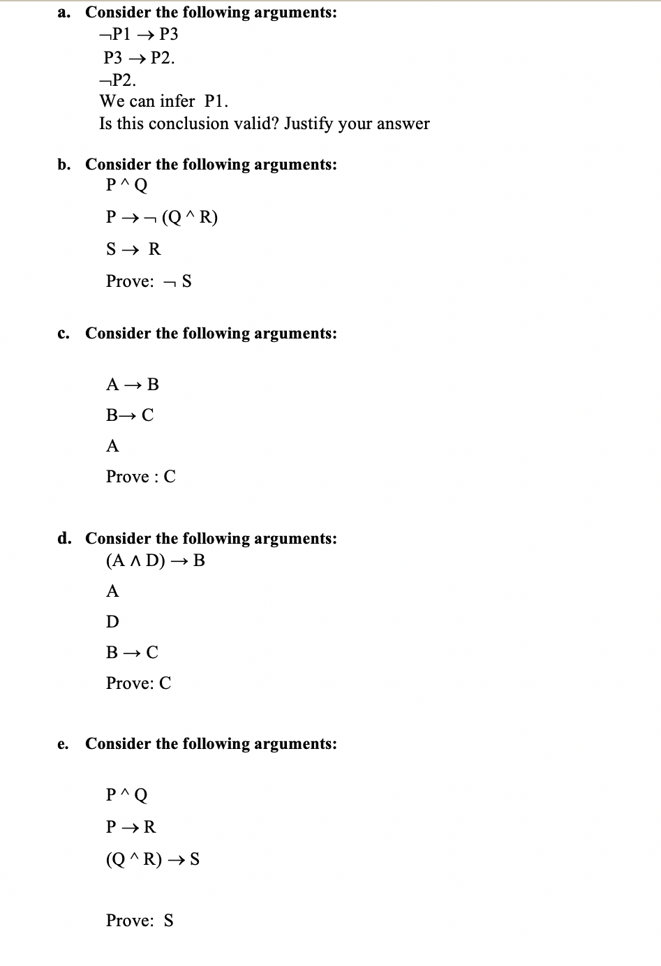 Solved A. Consider The Following Arguments: -P1 → P3 P3 → | Chegg.com