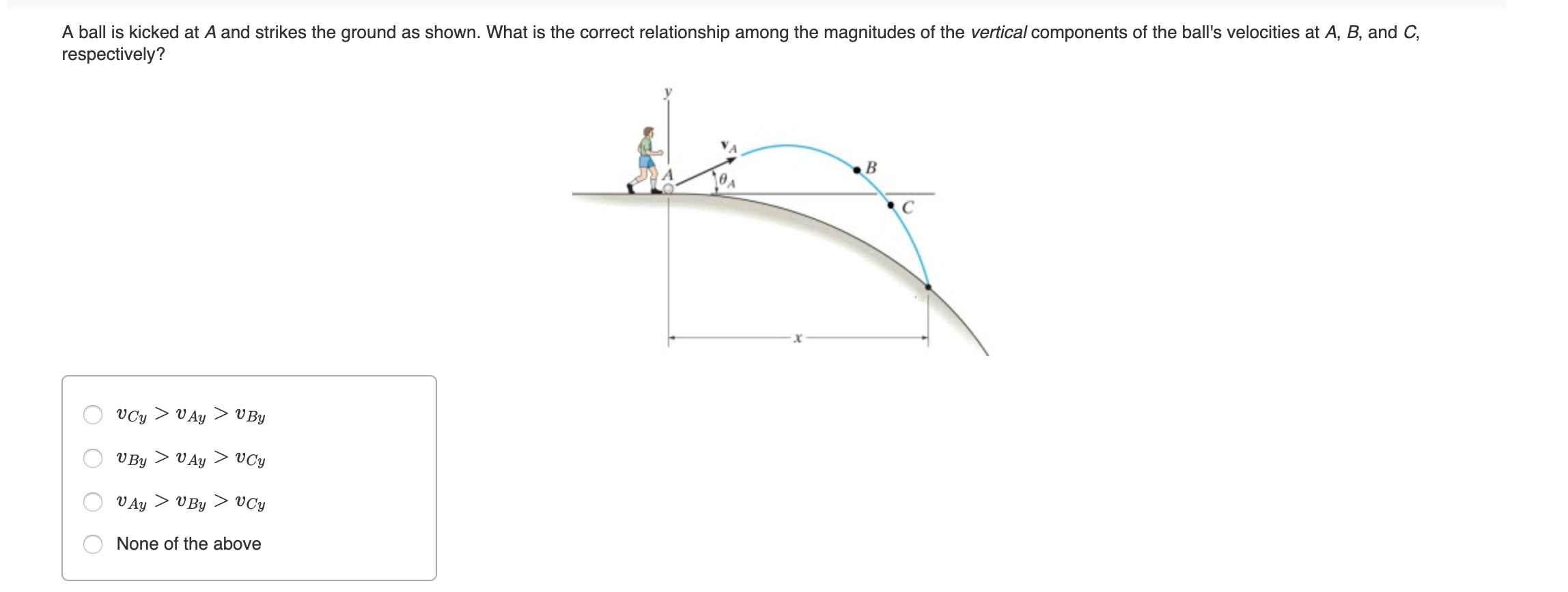 Solved A ball is kicked at A and strikes the ground as