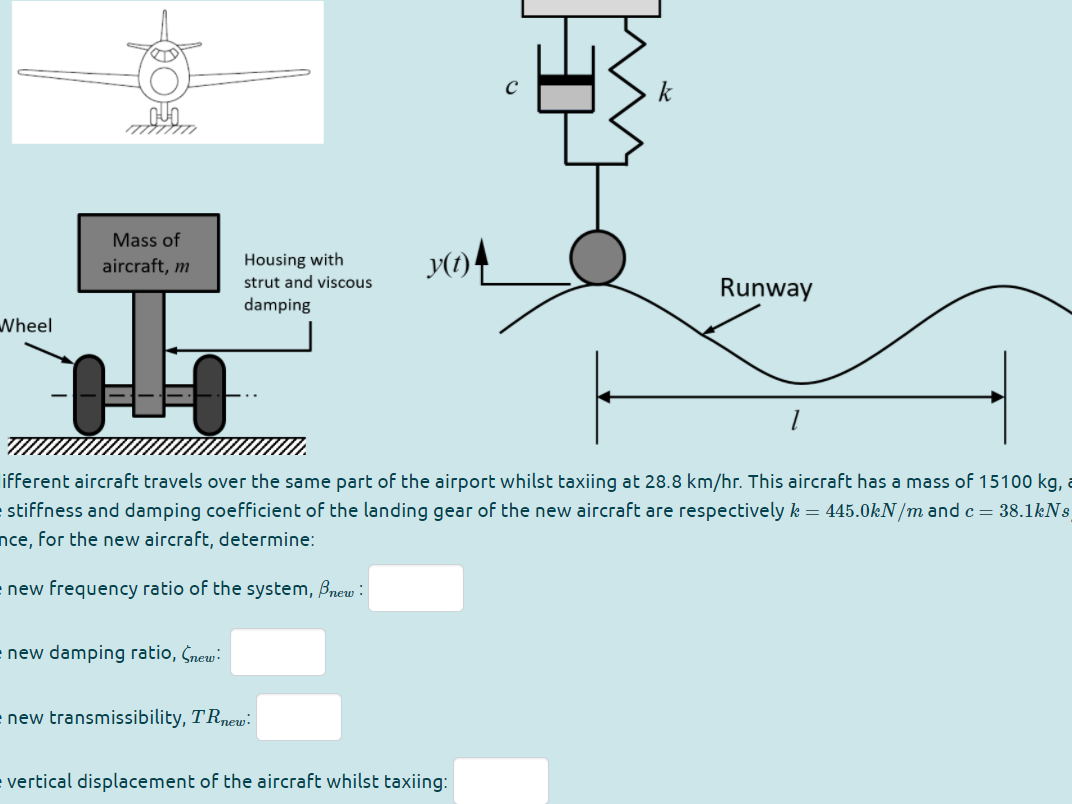 k mass of aircraft, m housing with strut and viscous damping y(t) runway wheel 1 ifferent aircraft travels over the same part