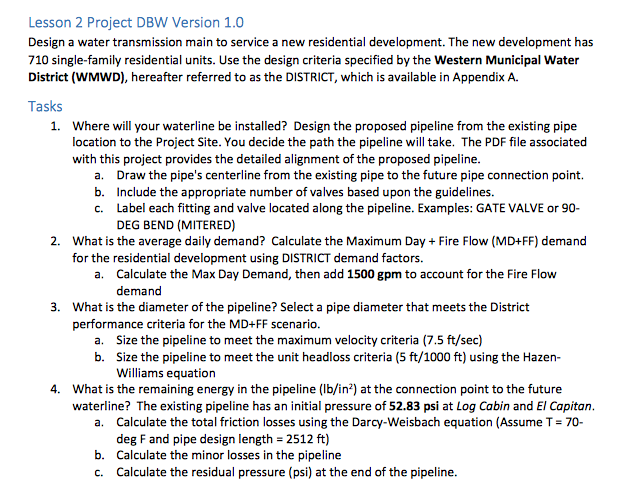 Dbw Map Example Lesson 2 Project DBW Version 1.0 Design a water | Chegg.com