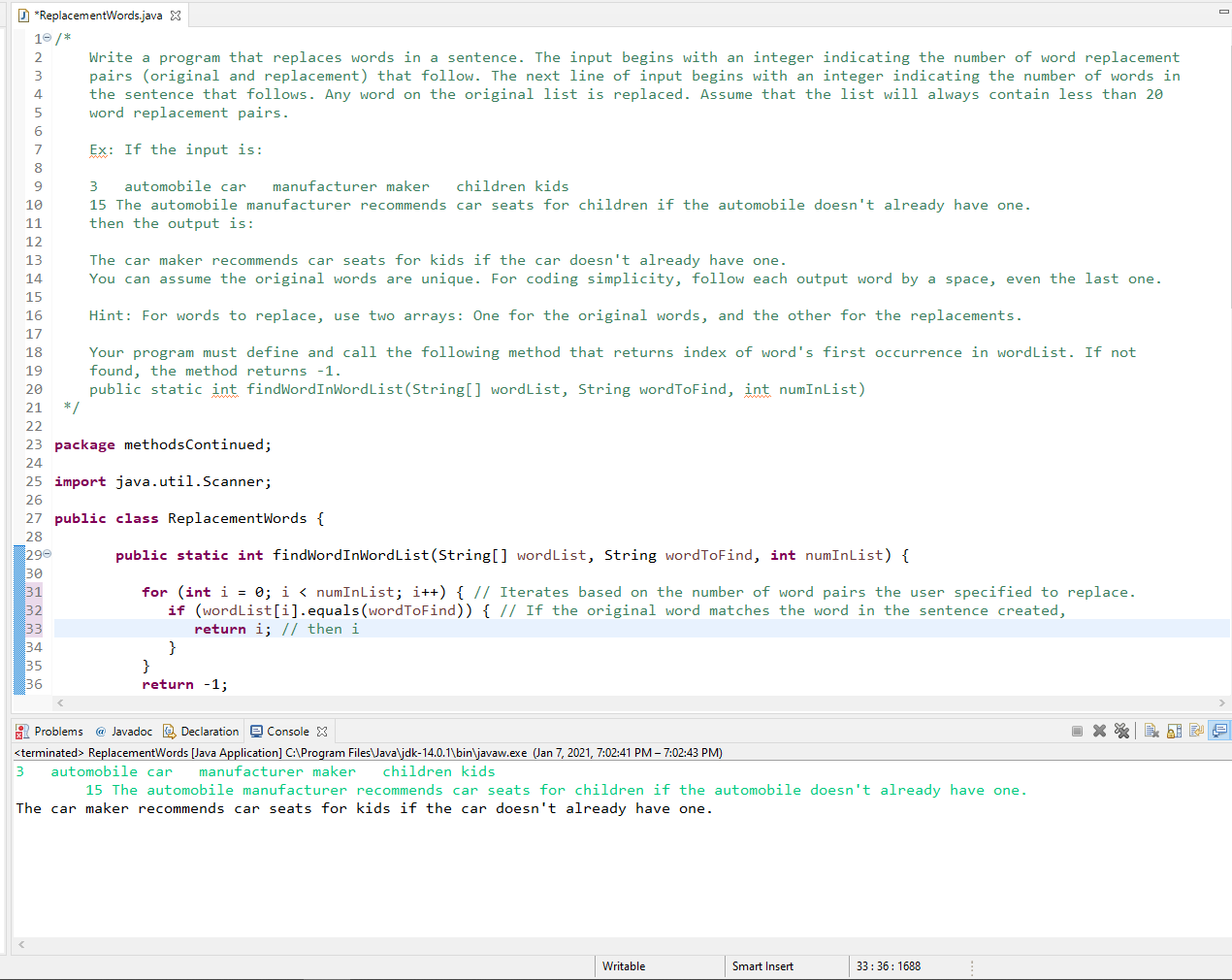Solved D ReplacementWords.java X 1/* 2 Write a program that | Chegg.com