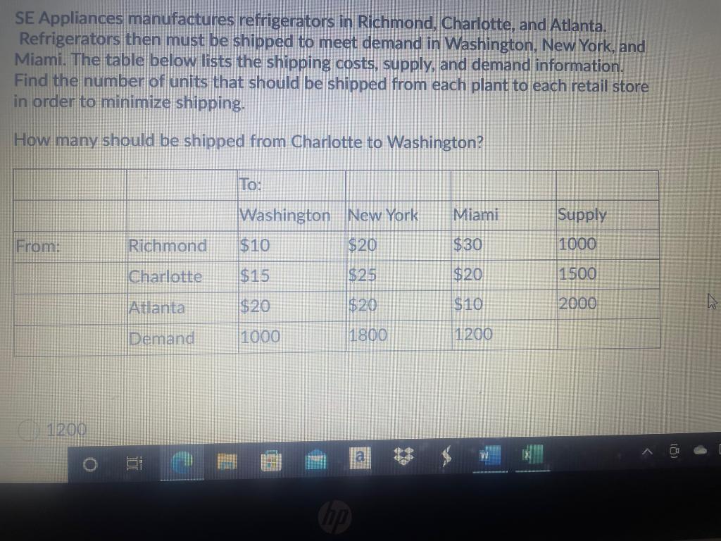 Solved SE Appliances manufactures refrigerators in Richmond,