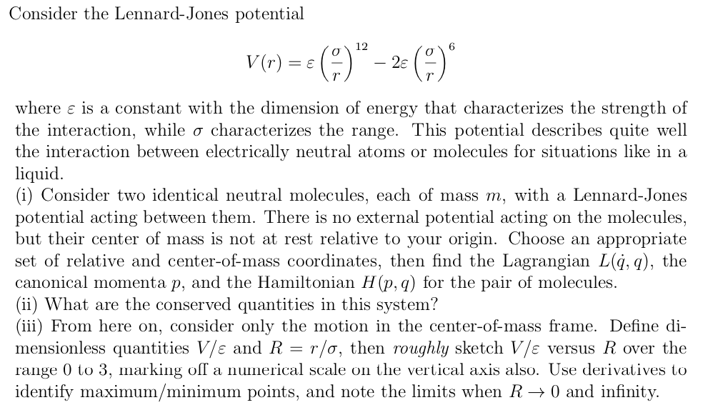 Solved Consider The Lennard-Jones Potential V(r)