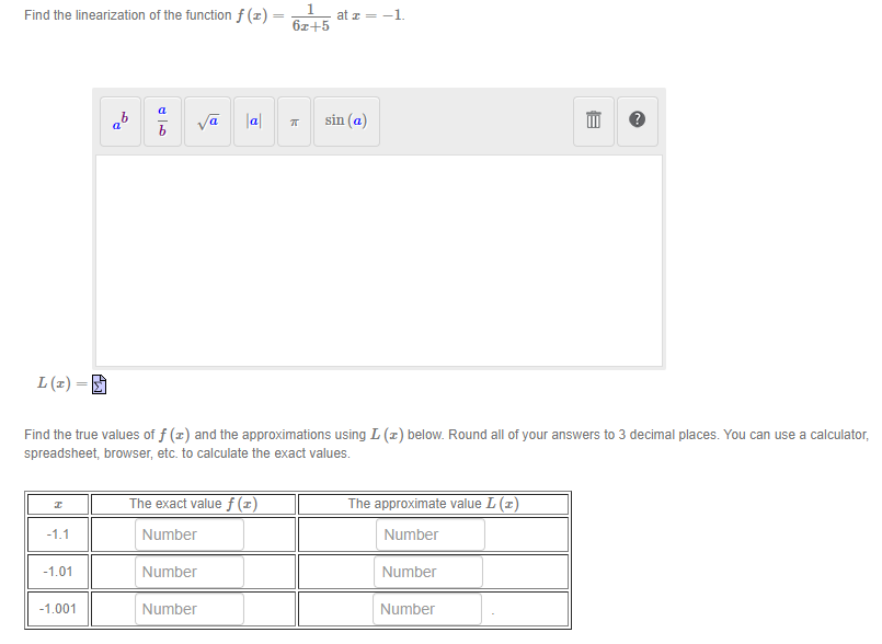 Solved Find the linearization of the function f(x)=6x+51 at | Chegg.com