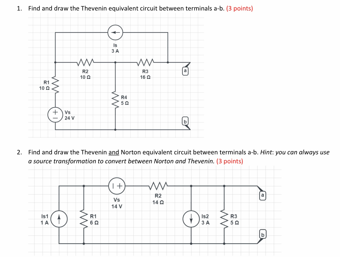 Solved 1. Find and draw the Thevenin equivalent circuit | Chegg.com