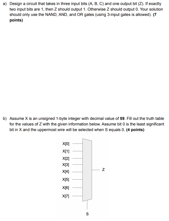 Solved a) Design a circuit that takes in three input bits | Chegg.com
