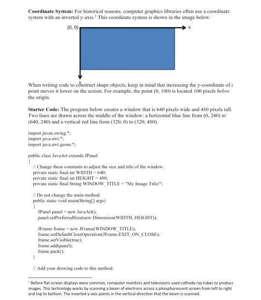 Solved Project 11: Java Art Due: Monday, Apr. 6 at 11:59 PM | Chegg.com