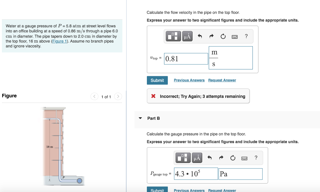 Solved Calculate the flow velocity in the pipe on the top | Chegg.com