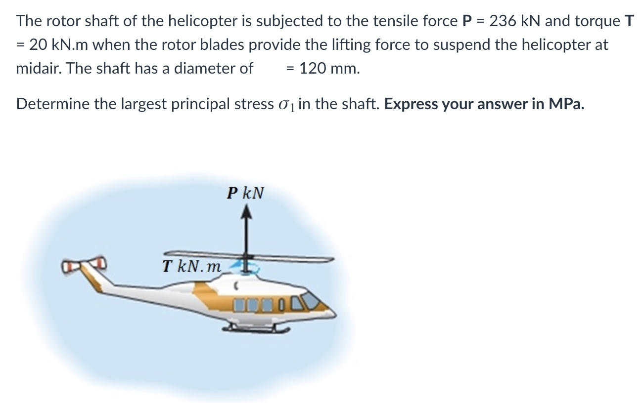 Solved The rotor shaft of ﻿the helicopter is ﻿subjected to | Chegg.com