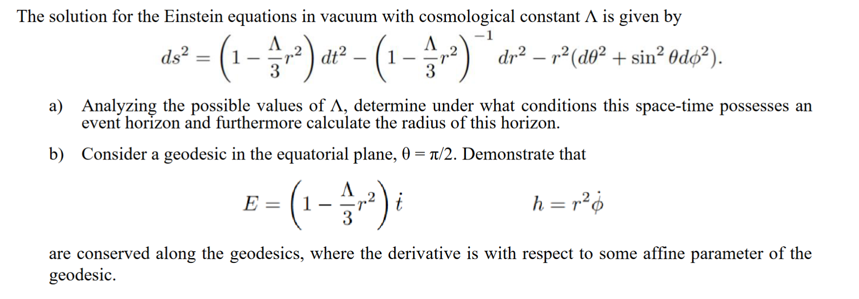 Solved The solution for the Einstein equations in vacuum | Chegg.com