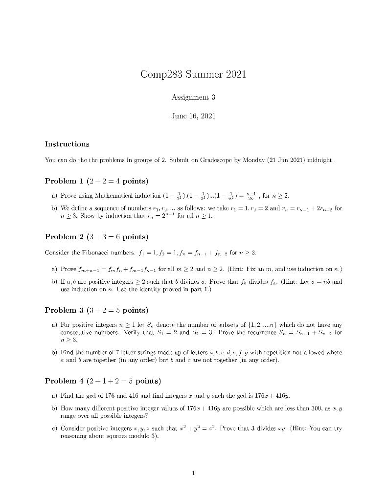 Solved Comp283 Summer 2021 Assignment 3 June 16, 2021 | Chegg.com