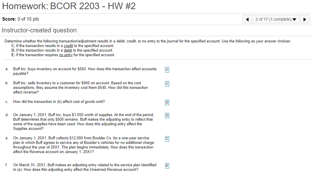 Solved Homework: BCOR 2203 - HW #2 Score: 0 of 15 pts 2 of | Chegg.com