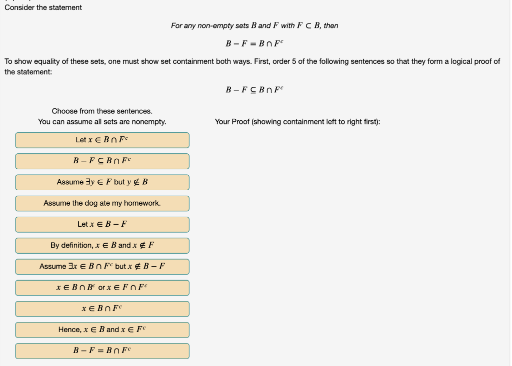 Solved Consider The Statement For Any Non-empty Sets B And F | Chegg.com