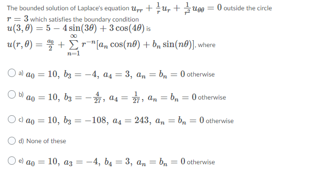 Solved = The Bounded Solution Of Laplace's Equation Urr + 1 | Chegg.com