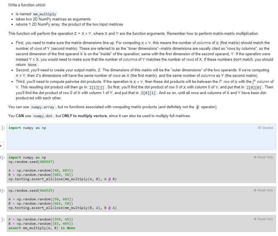 Solved Write a function which: is named mm_multiply • takes | Chegg.com