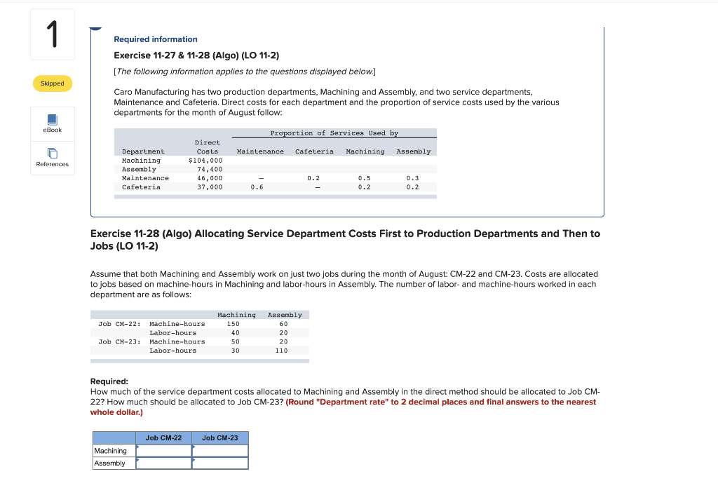 Solved 1 Required information Exercise 11-27 & 11-28 (Algo) | Chegg.com