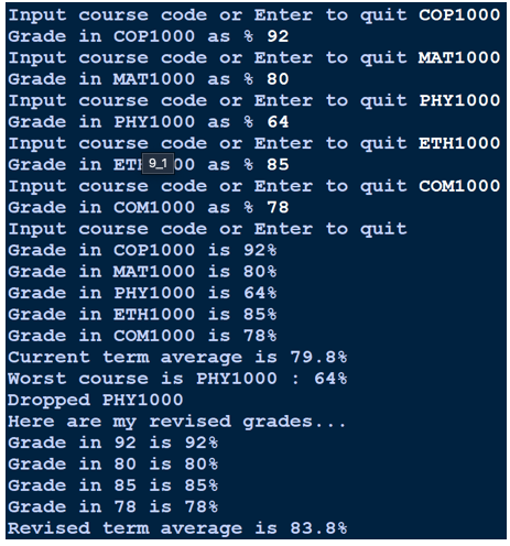 Coursesâ€”A through G and course numbers and symbols key