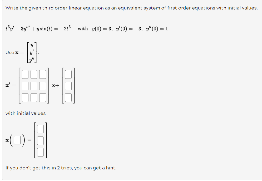 Solved Write the given third order linear equation as an | Chegg.com
