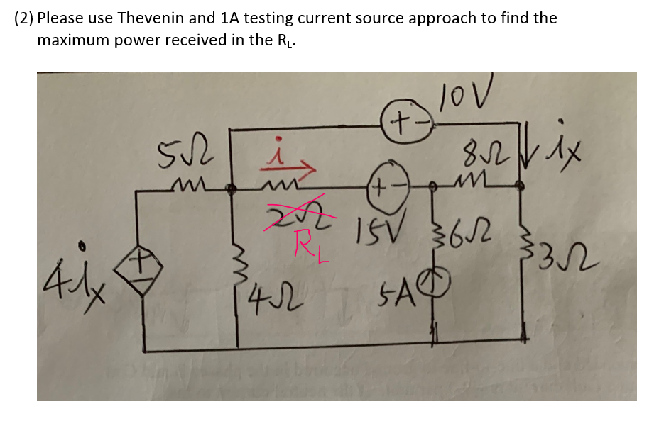 Solved (2) Please use Thevenin and 1A testing current source | Chegg.com