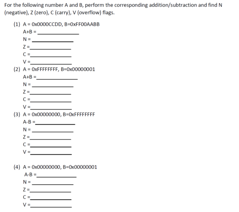 Solved For The Following Number A And B, Perform The | Chegg.com