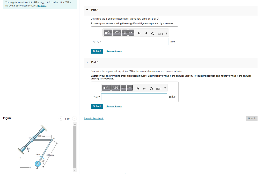 Solved The angular velocity of link AB is ωAB = 6.5 rad/s . | Chegg.com