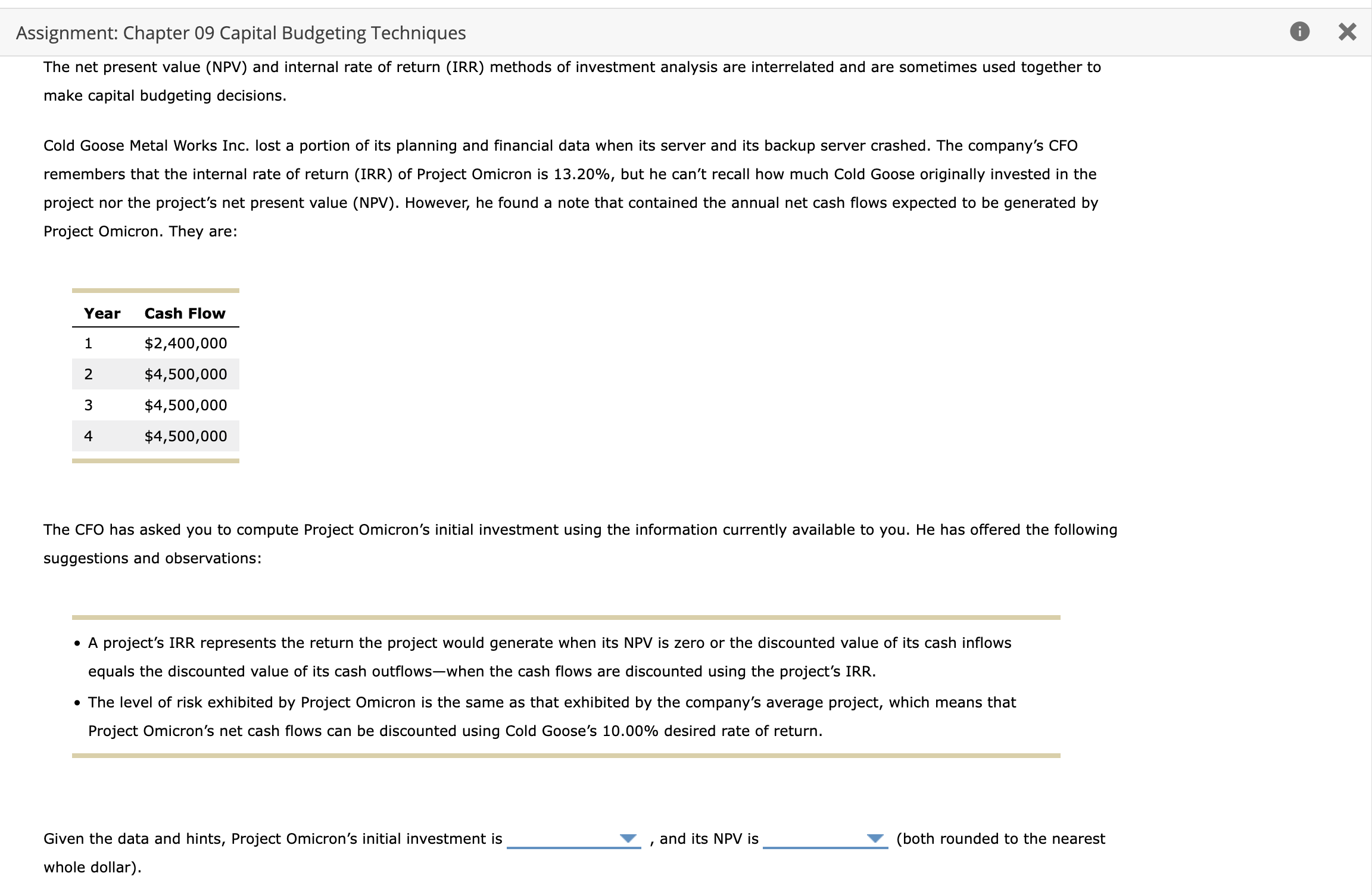 Solved Assignment: Chapter 09 Capital Budgeting Techniques | Chegg.com