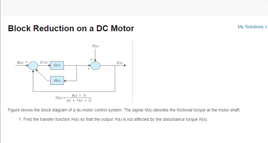 Solved Block Reduction on a DC Motor My Solutions N() R(s) E | Chegg.com
