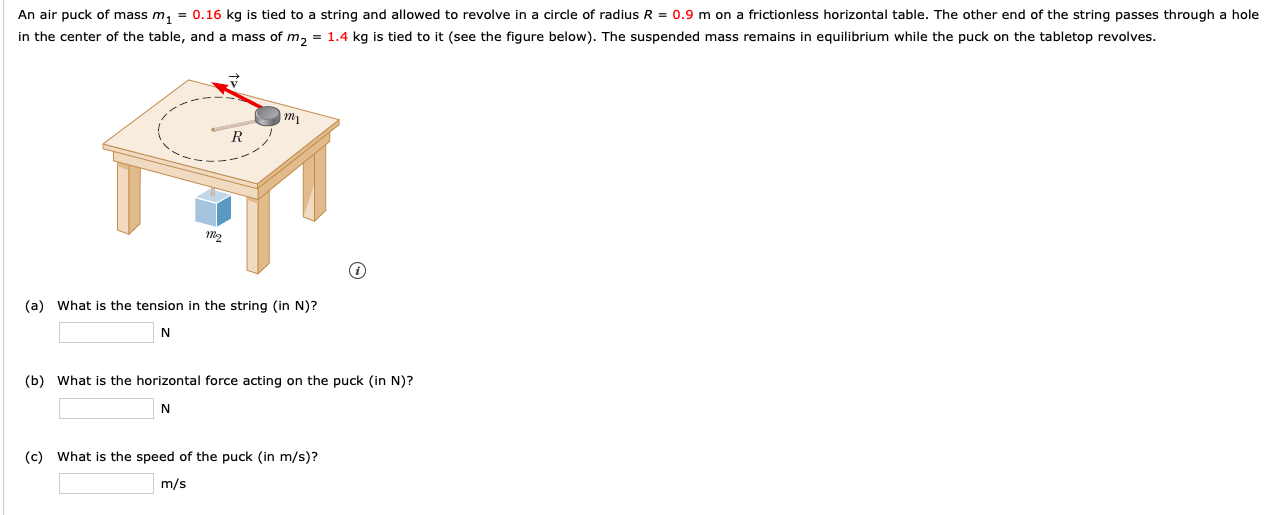 Solved An air puck of mass m1 = 0.16 kg is tied to a string